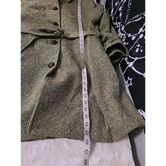 LL Bean Peacoat Womens Large Green Wool Silk Belt Vintage Fall Winter Classic - Picture 10 of 10